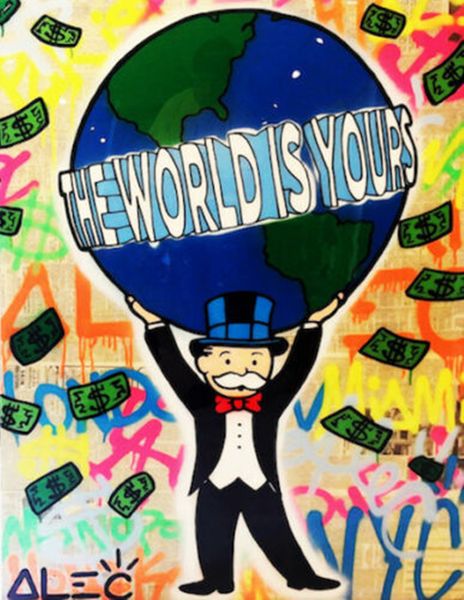 

alec monopoly graffiti art the world is yours home decor handpainted &hd print oil painting on canvas wall art canvas pictures 1223