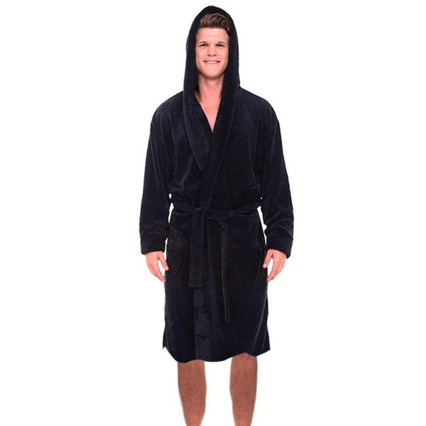 

men's sleepwear fashion casual mens bathrobes flannel robe hooded long sleeve couple men woman plush shawl kimono warm male bathrobe co, Black;brown