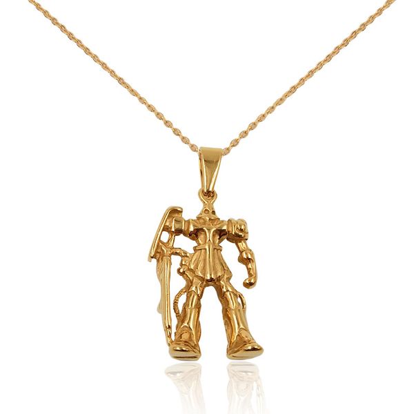 

armor warrior pendant 18k gold transformers necklace robot charm chain stainless steel jewelry mechanic hip hop gift for men, Silver