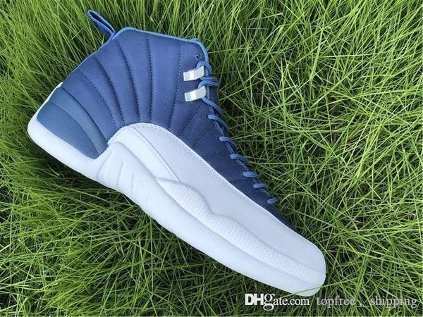 

new high air authentic 12 indigo stone blue basketball shoes retro men legend blue obsidian 12s real carbon fiber sports sneakers with box