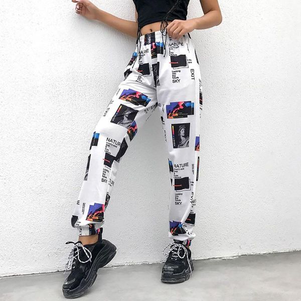 

women's pants & capris autumn harem for casual painting print contrast female elastic waist hip hop pants#g30, Black;white