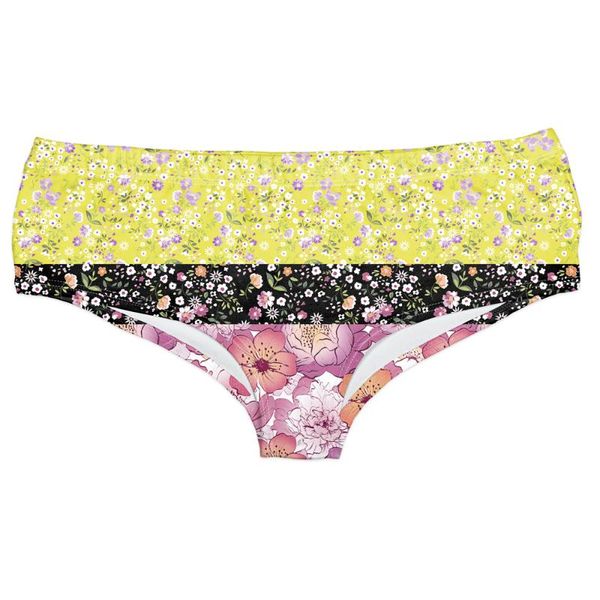 

women panties ditsy florals 3d print comfort underwear skin-friendly briefs lingerie women's intimates panties, Black;pink