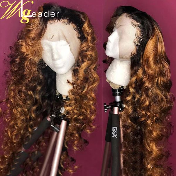 

wigleader 1b/#30 ombre human hair glueless lace front wigs wavy preplucked 13x6 lace frontal wigs remy hair wigs with baby hair, Black