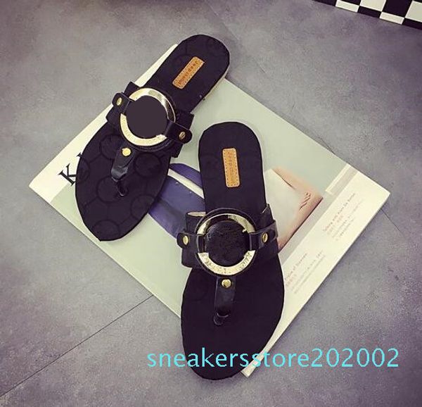 

конструктор плеть сандалии плоские туфли женщина 2020 новый летний мягкий нижний флип-флоп для womens металла дизайн точка конце обувь s02, Black