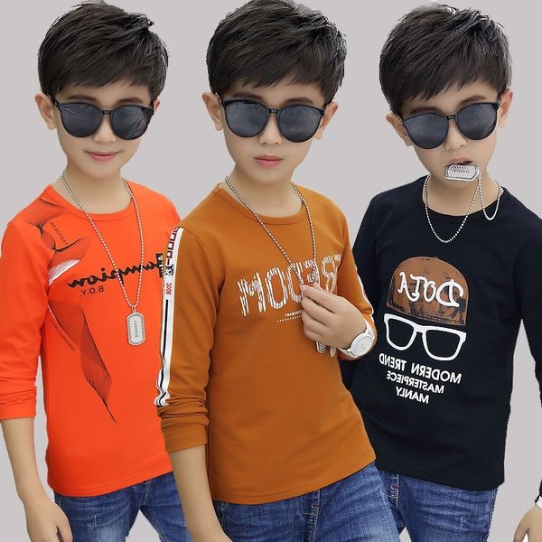 

tikke boys' long-sleeved t- t- shirt fashionable pure cotton autumn 2019 new medium and large children's korean round collar base, Blue