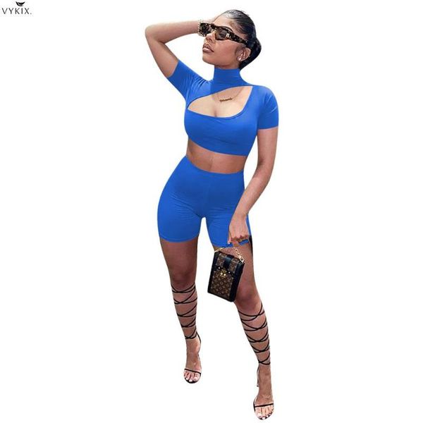 

women solid short sleeve cut out crop shorts jogger sweatpants suits two piece set sport matching sets clubwear outfits, White