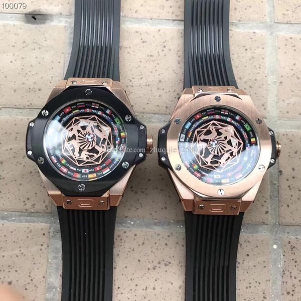 

2018 new style limited edition world cup mens watch 50mm dial two colors case black rubber strap automatic movement watches, Slivery;brown