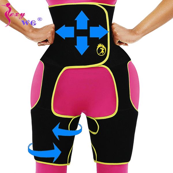 

sexywg женщины похудения талии trainer leg shaper 3 в 1 body shaper поддержки спины пояс неопреновый shapewear бедро триммер bulifter, Black;gray