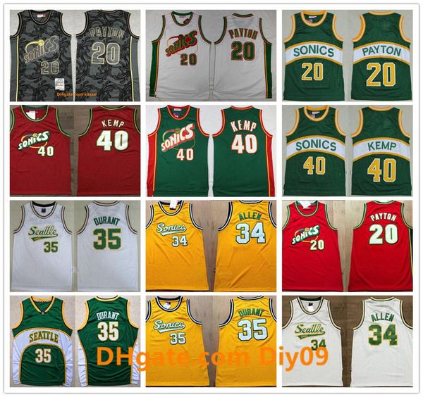 

throwback seattle supersonics basketball 35 kevin durant shawn kemp retro jersey 34 ray allen 20 gary payton hardwoods jerseys, Black;red