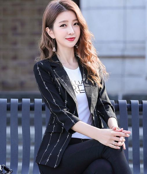 

autumn letter print long sleeve women's blazer black notched collar single breasted ladies suit 2020 fashion korean women, White;black