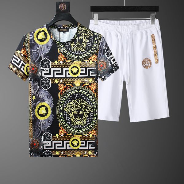 

medusa short-sleeved men's suit tide summer leisure sports suit youth conventional digital printing two-piece thin set, Gray