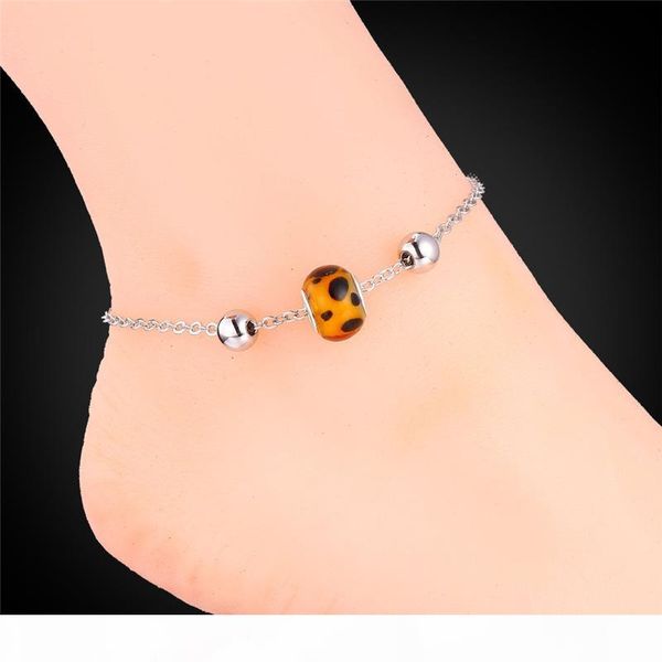 

women leopard print ankle chains 18k real gold platinum plated summer foot jewelry girls anklets bracelets, Red;blue