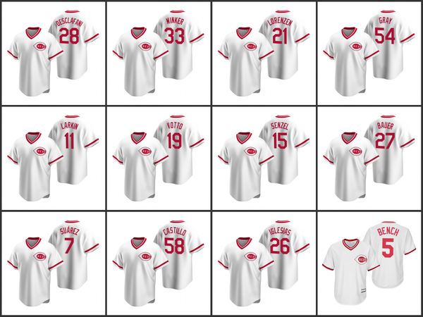 

cincinnati reds men johnny bench anthony desclafani barry larkin eugenio suarez jesse winker replica home men women youth jersey, Black;red
