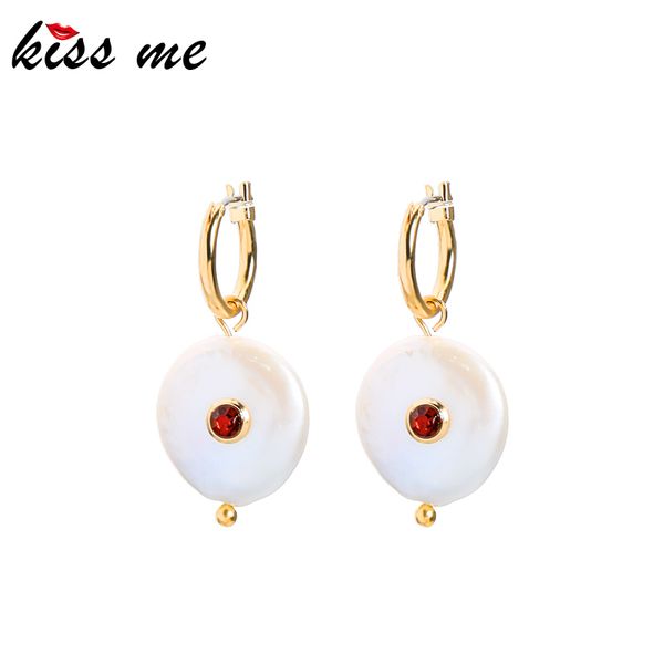 

kissme exquisite cultured pearl mosaic red crystal drop earrings for women gifts gold color brass fashion jewelry accessories, Silver