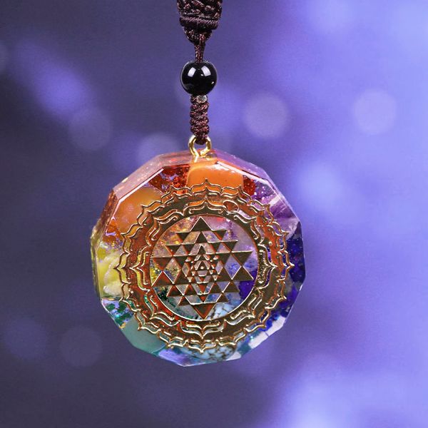 

orgonite necklace sri yantra pendant sacred geometry chakra energy necklace meditation jewelry cx200721, Silver