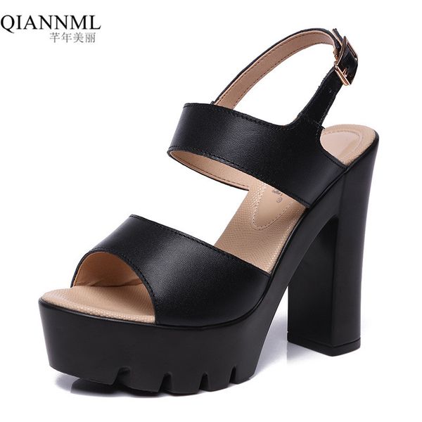 

open toe block heel shoes woman summer 2020 high heel sandals split leather platform sandals women shoes black plus size