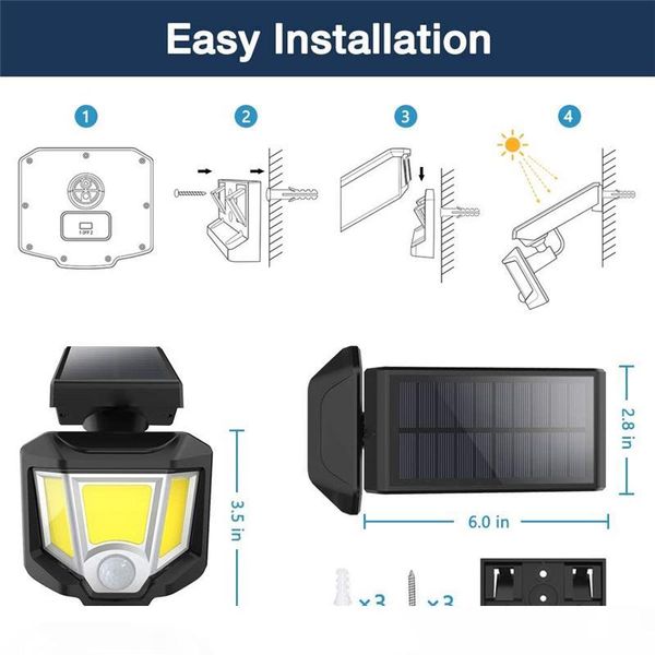 

solar lights outdoor led wireless motion sensor lights ip65 360° rotating head wide angle illumination for front door yard garden garage