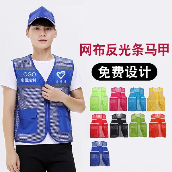 

volunteer breathable printing volunteer reflective strip reflective strip vest mesh mesh breathable vest printing, Black;white