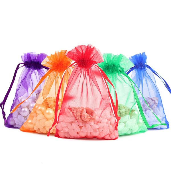 

20pcs 9x12 13x18 17x23cm transparent organza cosmetic bag jewelry packaging bags wedding candy bags box gifts drawstring pouches