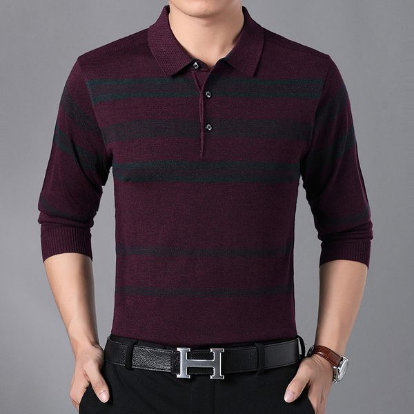 

2020 autumn men's long-sleeved brocade sweater youth lapel striped loose thin knit low waist jersey, White;black