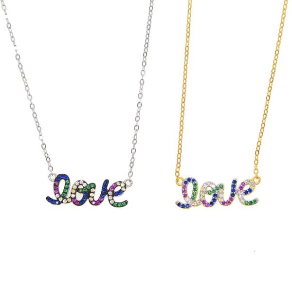 

classic 925 sterling silver jewelry multi cz color cz paved love lover gift fine jewelry delicate minimal valentine necklace