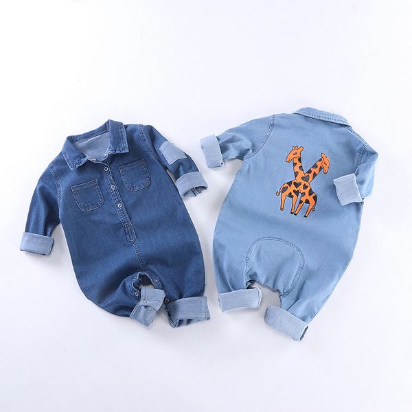 

soft denim baby romper giraffe infant newborn jumpsuit babies boy girls costume cowboy fashion jeans children rompers rm19013, Blue