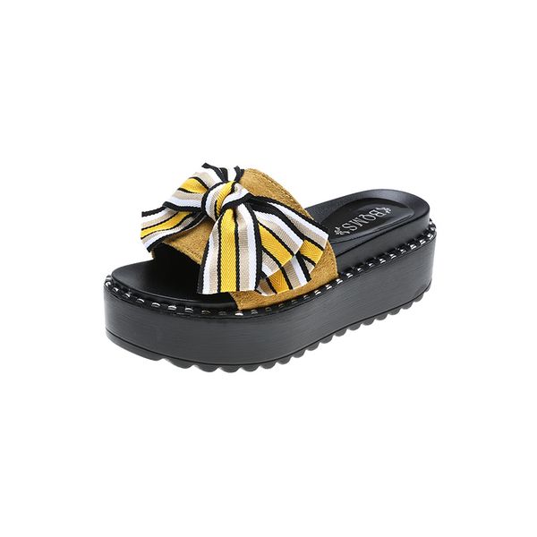 

sandals kjstyrka 2021 bow slipper indoor outdoor beach shoes summer women's flip flops on the platform sandalia feminina, Black