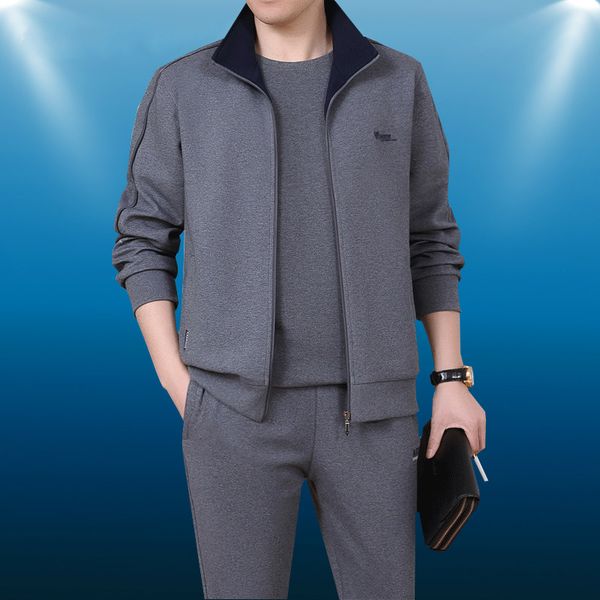 

men 3 pieces cotton sportwear suit men fitness comfortable tracksuit sport good quality running sets l-5xl tracksuits, Gray