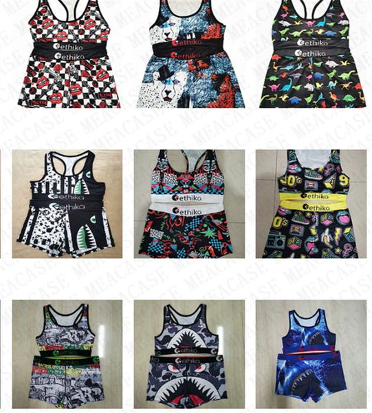 

women swimsuit animal shark floral designer swimwear tank bra + swim shorts two piece bikini sets swimming suit new d7801, White