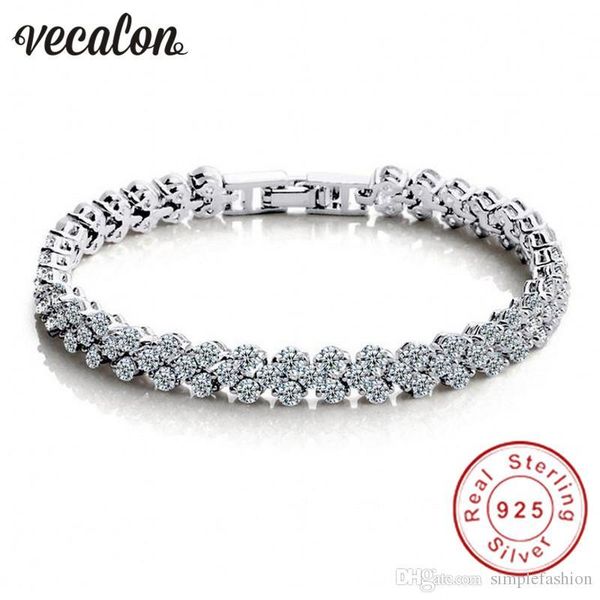 

vecalon trendy female bracelets 5a zircon cz 925 sterling silver crystal engagement wedding bracelets for women jewelry, Black