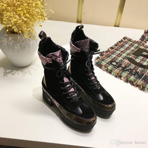 

fashion printed stripes thick sole short boots womens thick sole martin boots genuine leather lace up short boots size 35-42 086, Black