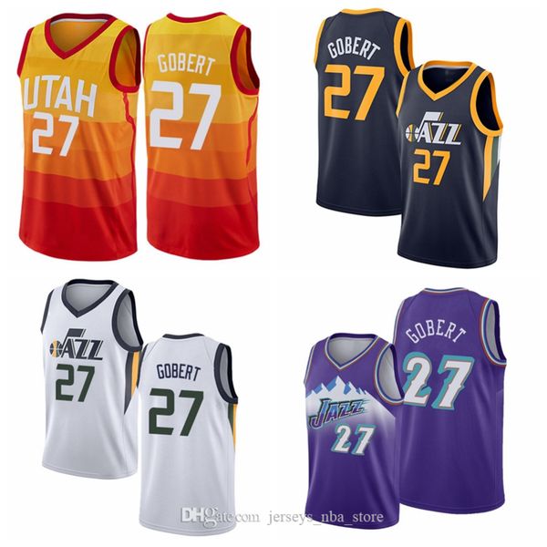 

men youth utah jazz rudy gobert orange bule white 19/20 city swingman basketball jersey 07, Black;red