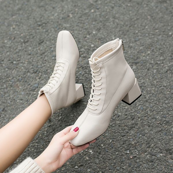 

boots summer booties female shoes boots-women luxury designer low heels booties round toe ladies mid-calf 2020 fashion mid, Black