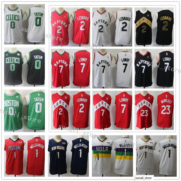 

sewed youth kids men basketball jayson 0 tatum zion 1 williamson kyle 7 lowry fred 23 vanvleet 2 leonard jersey child boys girls, Black;red