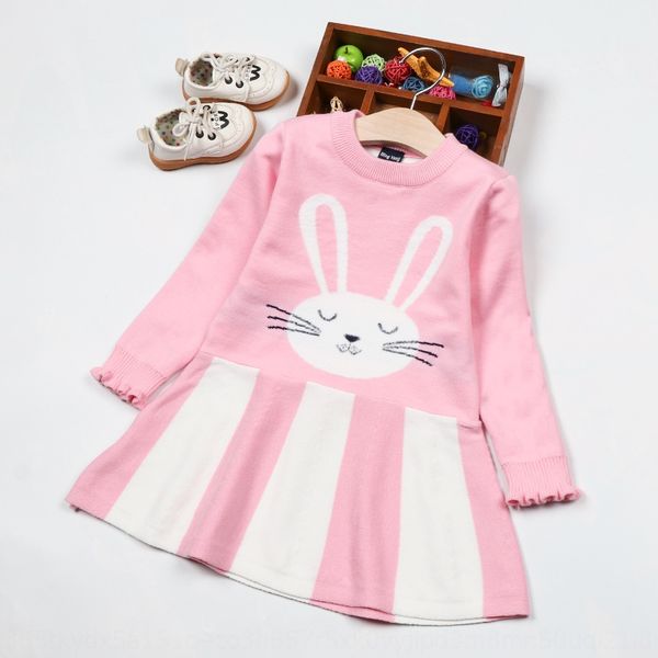 

2019 осень и зима новый раунд кролика шеи девушки хлопка трикотажные детский свитер база платье свитер платье рубашку, Blue