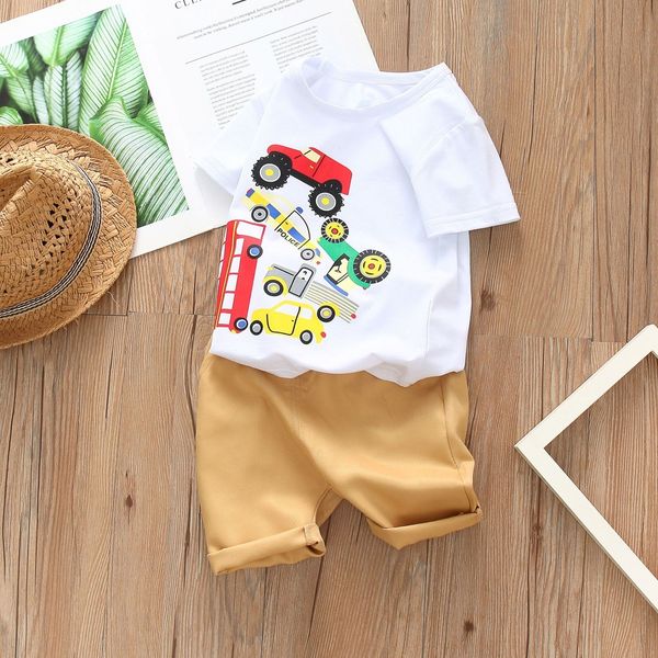 

2020 new summer clothes korean style fashionable car print short sleeve suit boys children's children's suit
