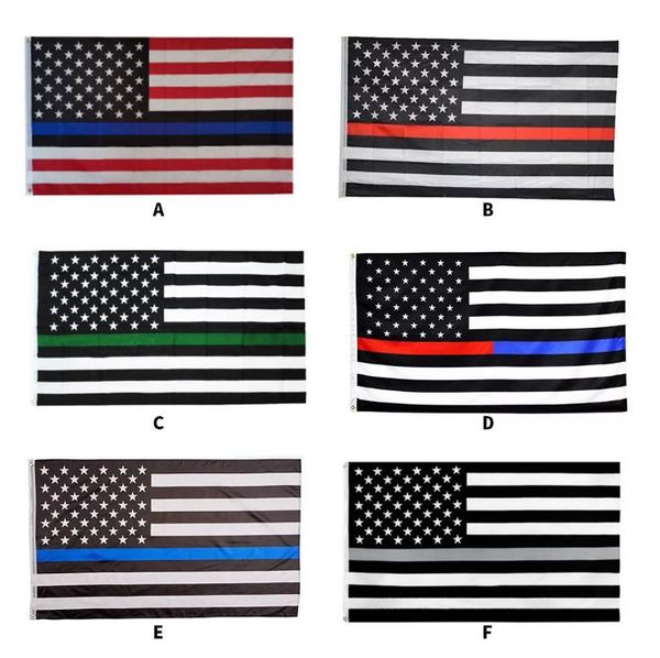 6Types 90 * 150cm Flags BlueLine EUA Polícia 3x5 Bandeira Pé fina de Blue Line EUA Preto, Branco bandeira americana azul e com latão Grommets SN4460