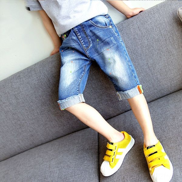 

boy's 2020 summer wear new medium and large denim shorts children's medium pants thin and jeans children's wear jeans, Blue