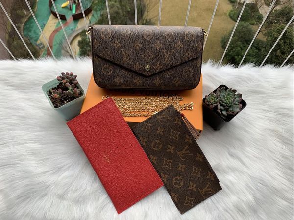 

designer 3pcs set fashion women handbag pu leather shoulder bag card holder coin purse with box and dust bag gift