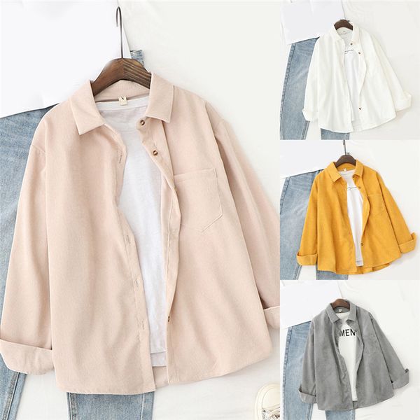 

corduroy shirts womens and blouses long sleeve spring ladies solid loose boyfriend style shirt 2020 new, White