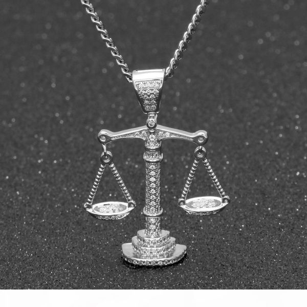 

iced out zircon balance libra scale pendant silver gold copper material mens hip hop pendant with cuban link chain necklaces