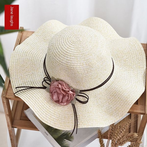 

women's korean wave sun foldable flower sun outdoor sunscreen straw straw hat large edge hat, Blue;gray