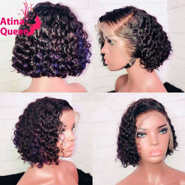 

13X6 Bob Pixie Cut Wig Preplucked Deep Part Lace Front Short Human Hair Wigs Remy Curly Wig Belached Knots For Black Women, Natural color