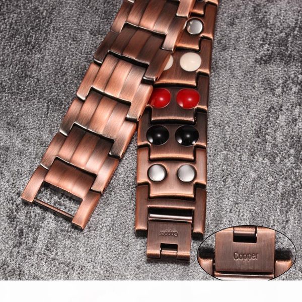 

vinterly pure copper bracelet men energy germanium magnetic bracelet copper vintage hologram chain & link bracelets for men 2018 y19051403, Golden;silver