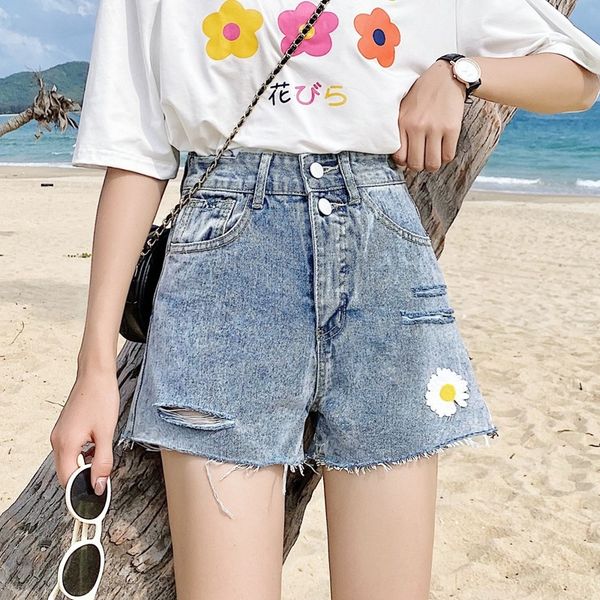 

iwf9d denim shorts women's summer loose 2020 new large size high waist underwear shorts pants slimming daisy wide leg a-shaped pants, Blue