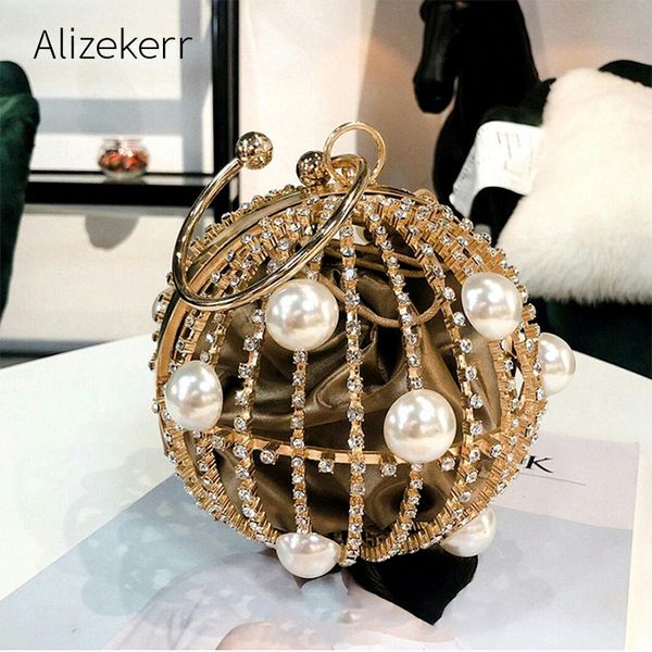 

выдалбливают сферическая клетка мешок вечера женщины 2019 новая мода pearl алмазная личность циркуляр сцепления сумка дамы званый ужин