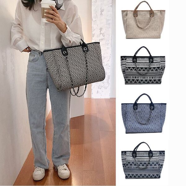 

leather luggage tag 2020 new large-capacity chain shoulder bag fashion contrast canvas hand tote bag fashion diagonal bag