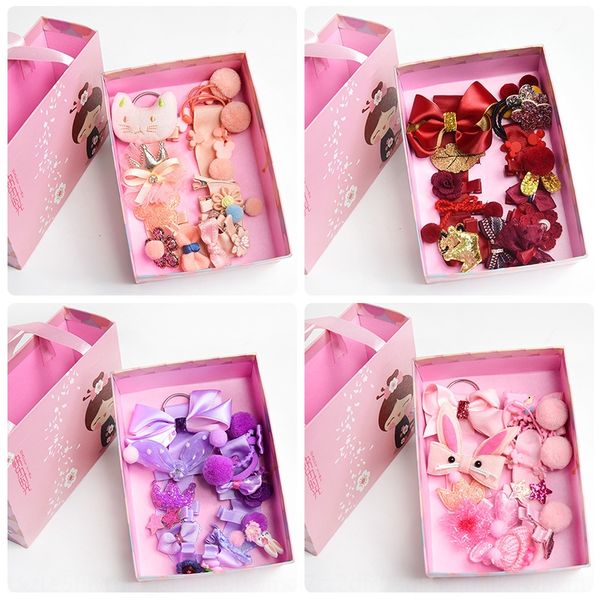 

korean children's jewelry rubber band set cute girls jewelry gift box rubber band hairpin duckbill clip korean ribbon, Slivery;white