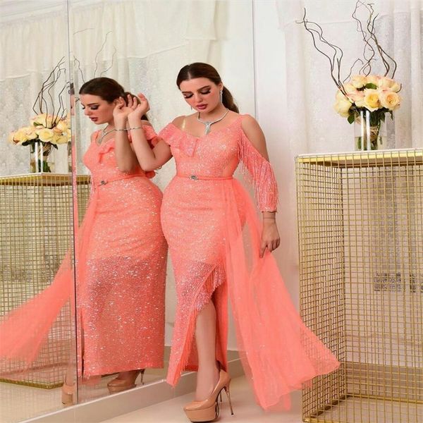 

pink bling evening dresses high-split sequins beading mermaid party gowns jewel neck sweep train custom made prom dress robes de soirÃ©e, Black