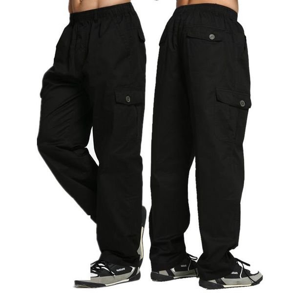 

men leisure with elastic waist overalls loose trousers cotton black grey khaki super large casual fsahion pants size xl-5xl 6xl